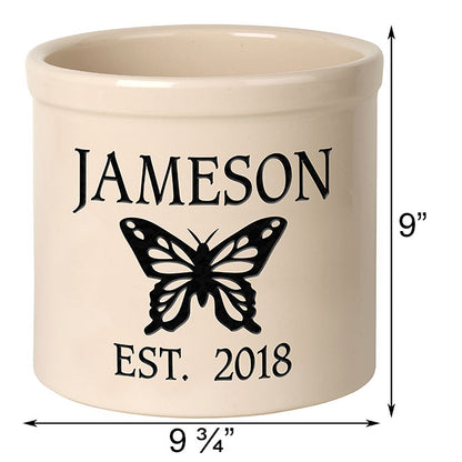 Whitehall Center Butterfly Stoneware Crock, 2 Line