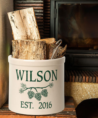 Whitehall Center Pine Bough Stoneware Crock, 2 Line