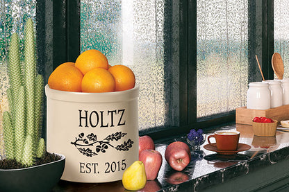 Whitehall Center Oak Branch Stoneware Crock, 2 Line