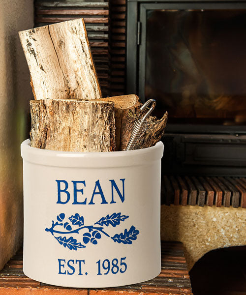 Whitehall Center Oak Branch Stoneware Crock, 2 Line