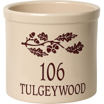 Whitehall Oak Branch Address Stoneware Crock, 2 Line
