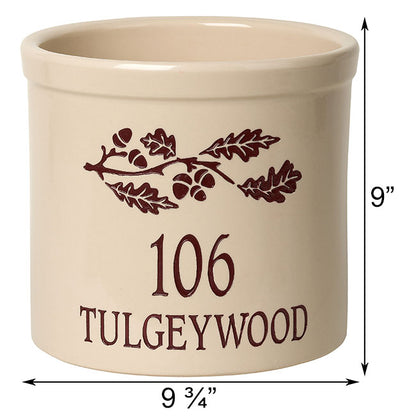 Whitehall Oak Branch Address Stoneware Crock, 2 Line