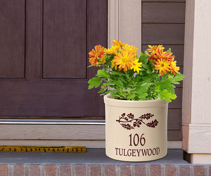 Whitehall Oak Branch Address Stoneware Crock, 2 Line