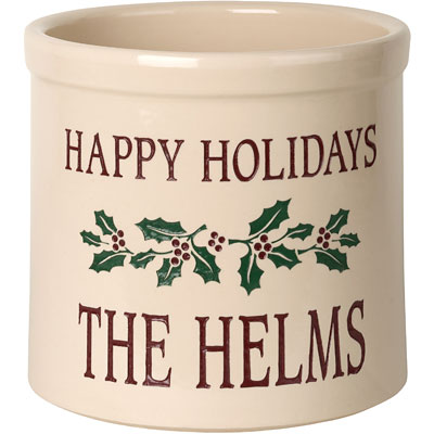 Whitehall Holiday Holly Stoneware Crock, 2 Line