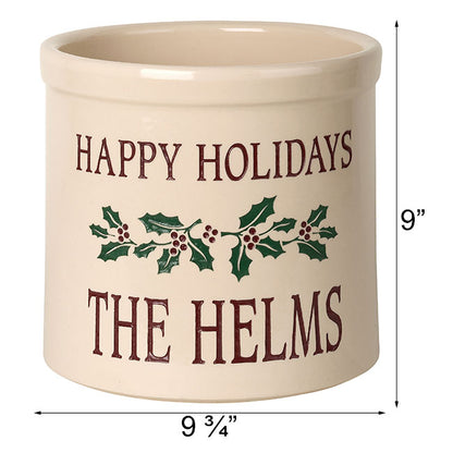 Whitehall Holiday Holly Stoneware Crock, 2 Line