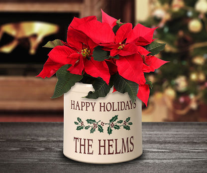 Whitehall Holiday Holly Stoneware Crock, 2 Line