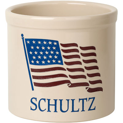 Whitehall American Heritage Flag Stoneware Crock, 1 Line