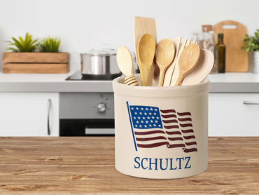 Whitehall American Heritage Flag Stoneware Crock, 1 Line