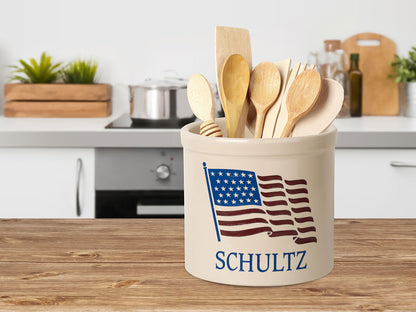 Whitehall American Heritage Flag Stoneware Crock, 1 Line