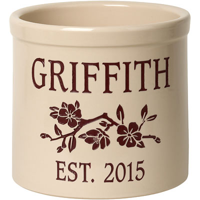 Whitehall Center Dogwood Branch Stoneware Crock, 2 Line