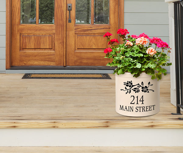 Whitehall Top Dogwood Blooms Stoneware Crock, 2 Line