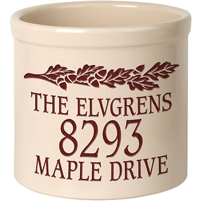 Whitehall Top Oak Leaf Branch Stoneware Crock, 3 Line
