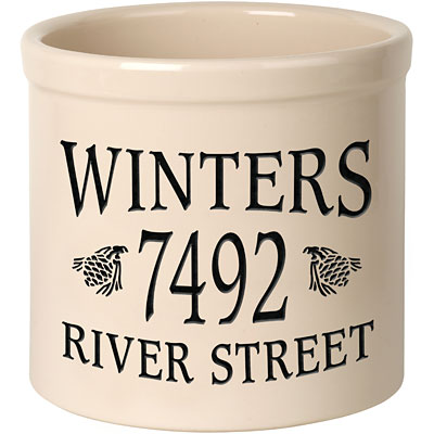 Whitehall Center Pinecones and Arch Stoneware Crock, 3 Line