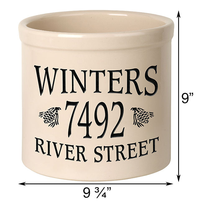Whitehall Center Pinecones and Arch Stoneware Crock, 3 Line