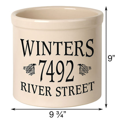 Whitehall Center Pinecones and Arch Stoneware Crock, 3 Line