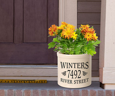 Whitehall Center Pinecones and Arch Stoneware Crock, 3 Line