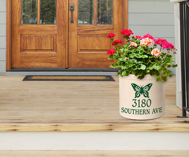 Whitehall Top Butterfly Stoneware Crock, 2 Line