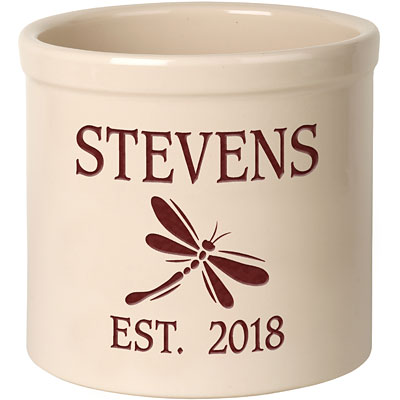 Whitehall Center Dragonfly Stoneware Crock, 2 Line