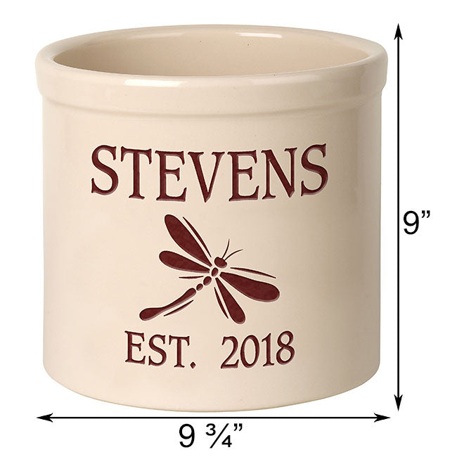Whitehall Center Dragonfly Stoneware Crock, 2 Line