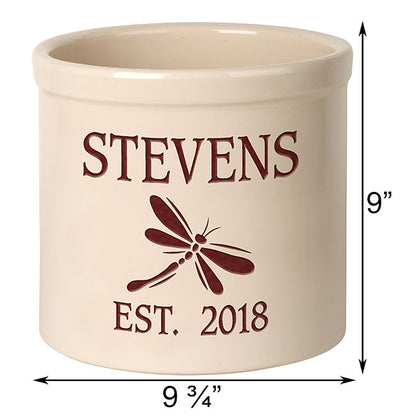 Whitehall Center Dragonfly Stoneware Crock, 2 Line