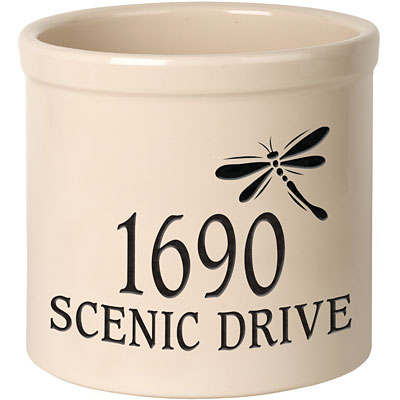 Whitehall Top Dragonfly Stoneware Crock, 2 Line