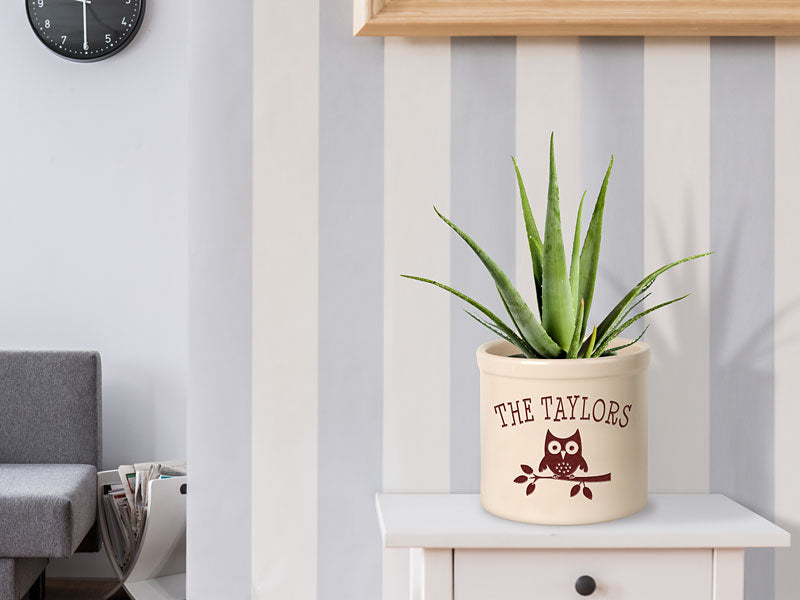 Whitehall Owl Stoneware Crock, 1 Line