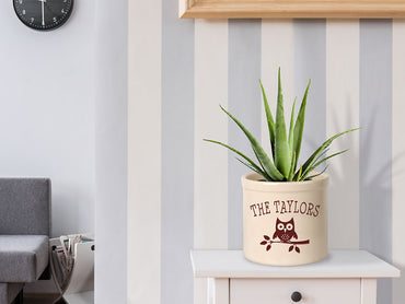 Whitehall Owl Stoneware Crock, 1 Line