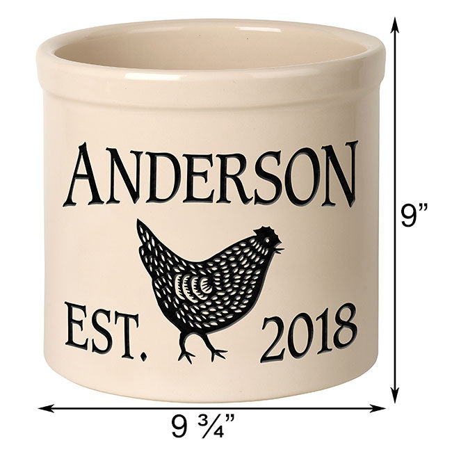Whitehall Chicken Established Stoneware Crock, 2 Line