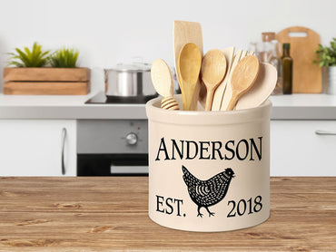 Whitehall Chicken Established Stoneware Crock, 2 Line