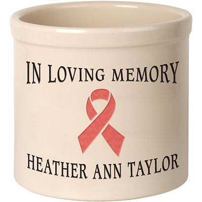 Whitehall Pink Ribbon Stoneware Crock, 2 Line