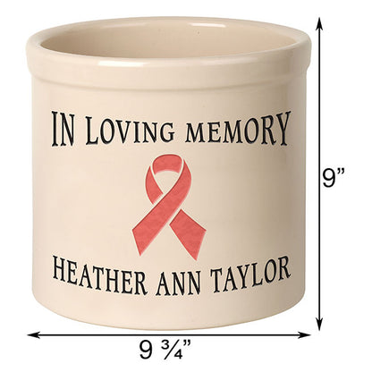 Whitehall Pink Ribbon Stoneware Crock, 2 Line