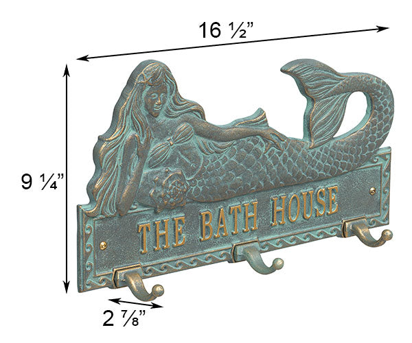 Whitehall Mermaid Wall Plaque with Hooks, Standard, 1 Line