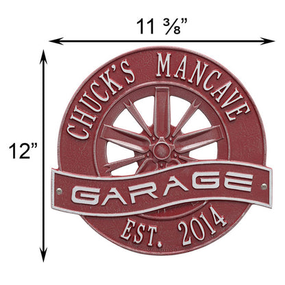 Whitehall Racing Wheel "Garage" Wall Plaque, Standard, 2 Ln