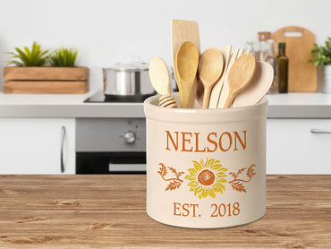 Whitehall Center Sunflower Stoneware Crock, 2 Line