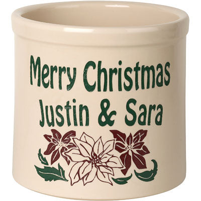 Whitehall Poinsettia Merry Christmas Stoneware Crock, 1 Line
