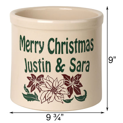 Whitehall Poinsettia Merry Christmas Stoneware Crock, 1 Line