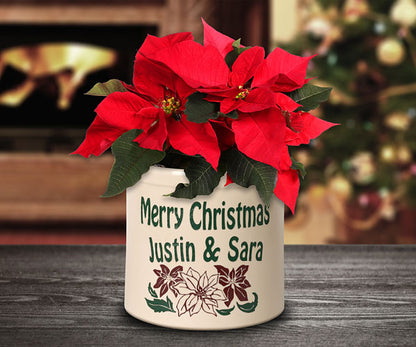 Whitehall Poinsettia Merry Christmas Stoneware Crock, 1 Line