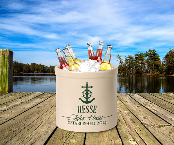 Whitehall Anchor Lake House Stoneware Crock, 2 Line