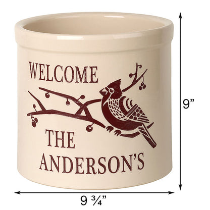Whitehall Deco Cardinal Welcome Stoneware Crock, 1 Line