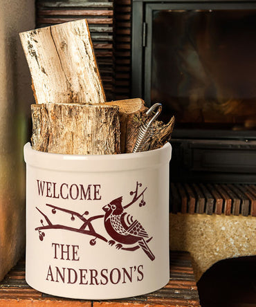 Whitehall Deco Cardinal Welcome Stoneware Crock, 1 Line