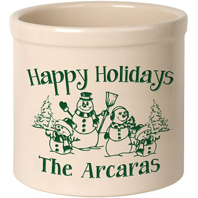 Whitehall Snowman Family w/2 Children Stoneware Crock, 2 Ln