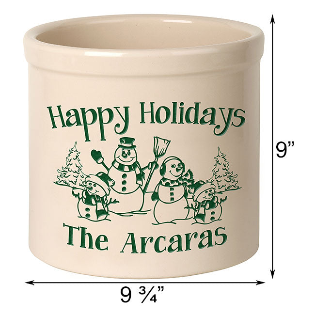 Whitehall Snowman Family w/2 Children Stoneware Crock, 2 Ln