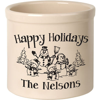 Whitehall Snowman Family w/3 Children Stoneware Crock, 2 Ln
