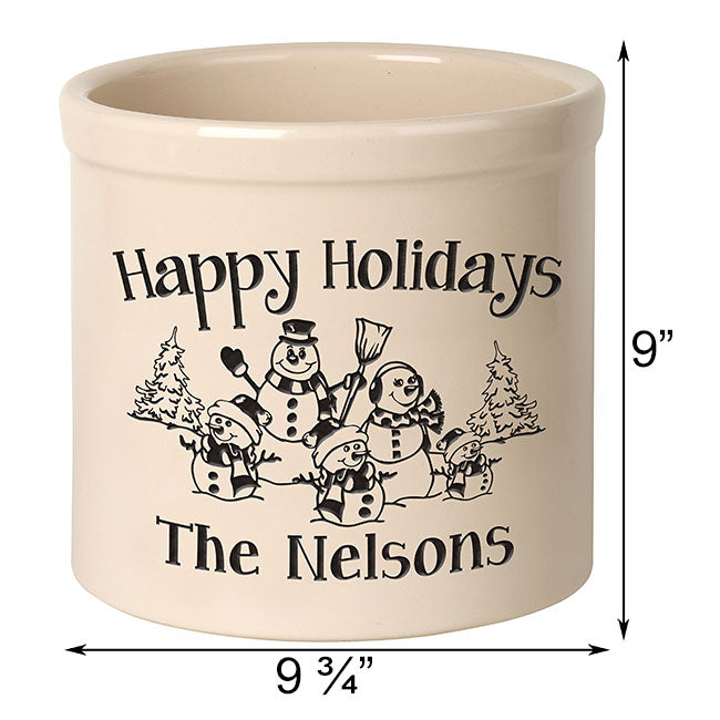Whitehall Snowman Family w/3 Children Stoneware Crock, 2 Ln
