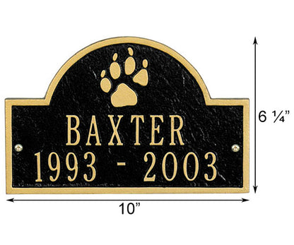 Whitehall Pet Paw Mini Arch Memorial Wall Plaque, 2 Line