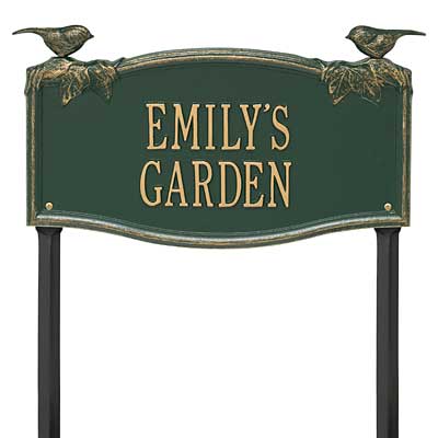 Whitehall Chickadees and Vines Garden Marker, 2 Line