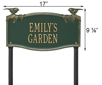 Whitehall Chickadees and Vines Garden Marker, 2 Line